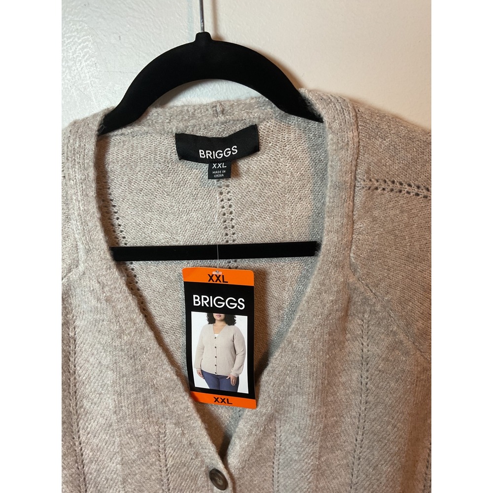 Briggs Women's Beige Knit Cardigan Sweater V-Neck Button Front Size XXL - Picture 3 of 9